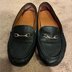 Coach Black Leather Mavis Loafers with Gold Accents
